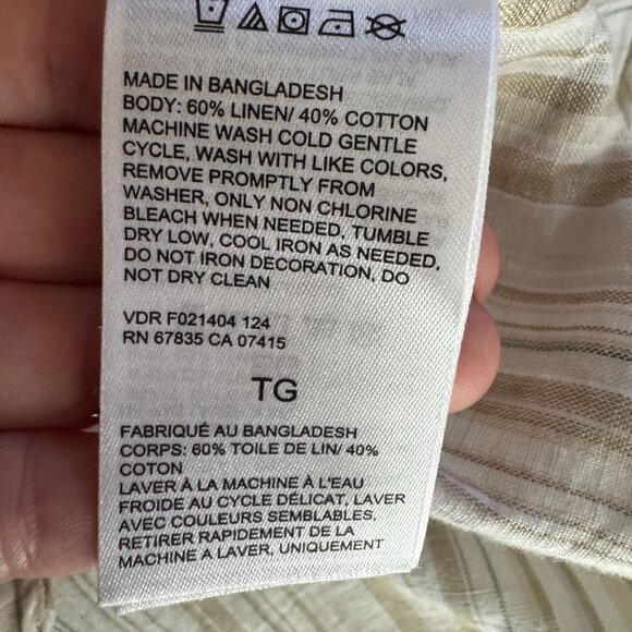 Nautica Linen Button Up Shirt Mens Size XL Beige White Striped Coastal Preppy - Picture 4 of 7